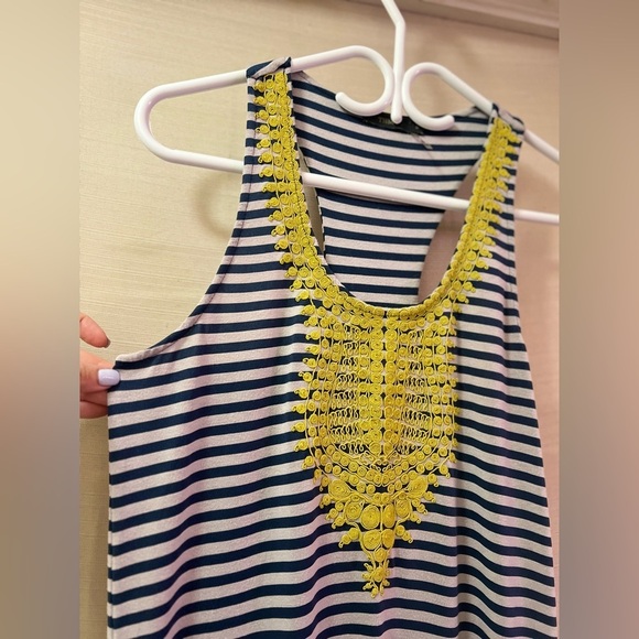 ⚪️ THML Striped Maxi Dress with Yellow Crochet Detail size medium - Picture 2 of 8